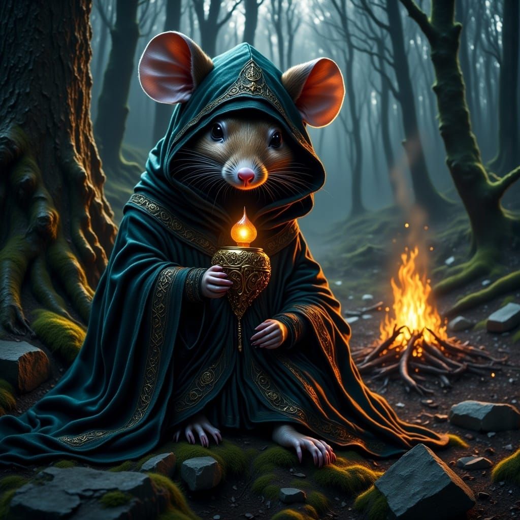 Majestic Mouse with Ring in Fantasy Landscape