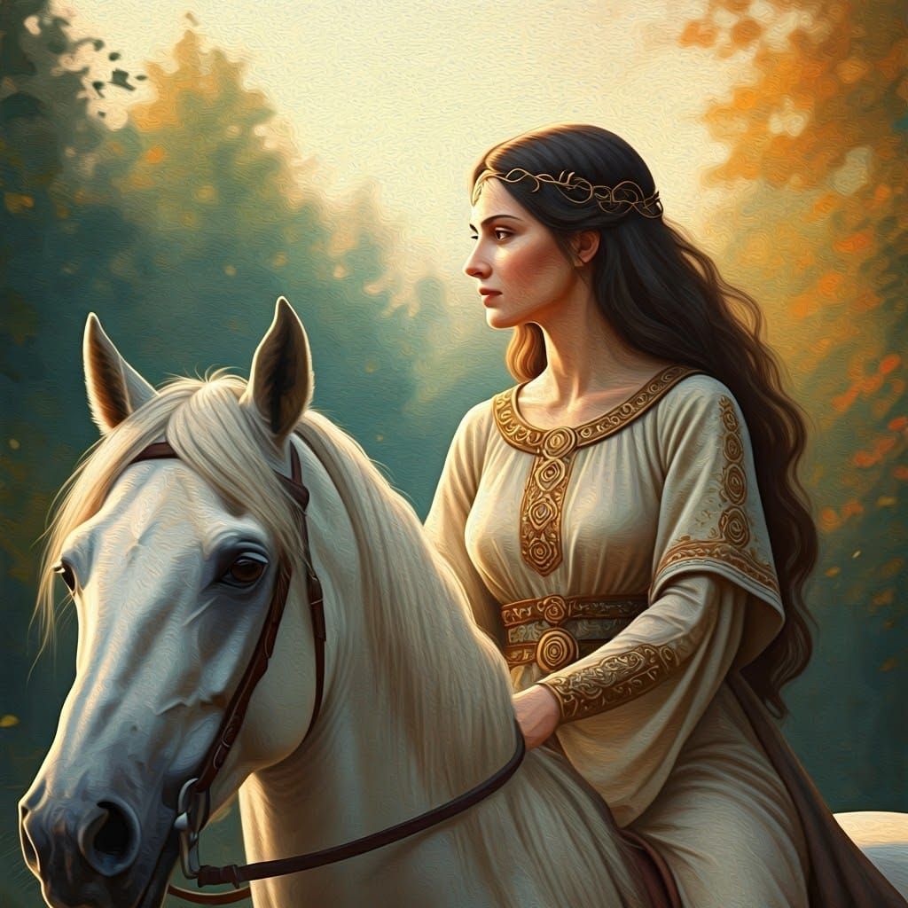 Epona: Celtic Goddess of Horses in Hyperrealism Style
