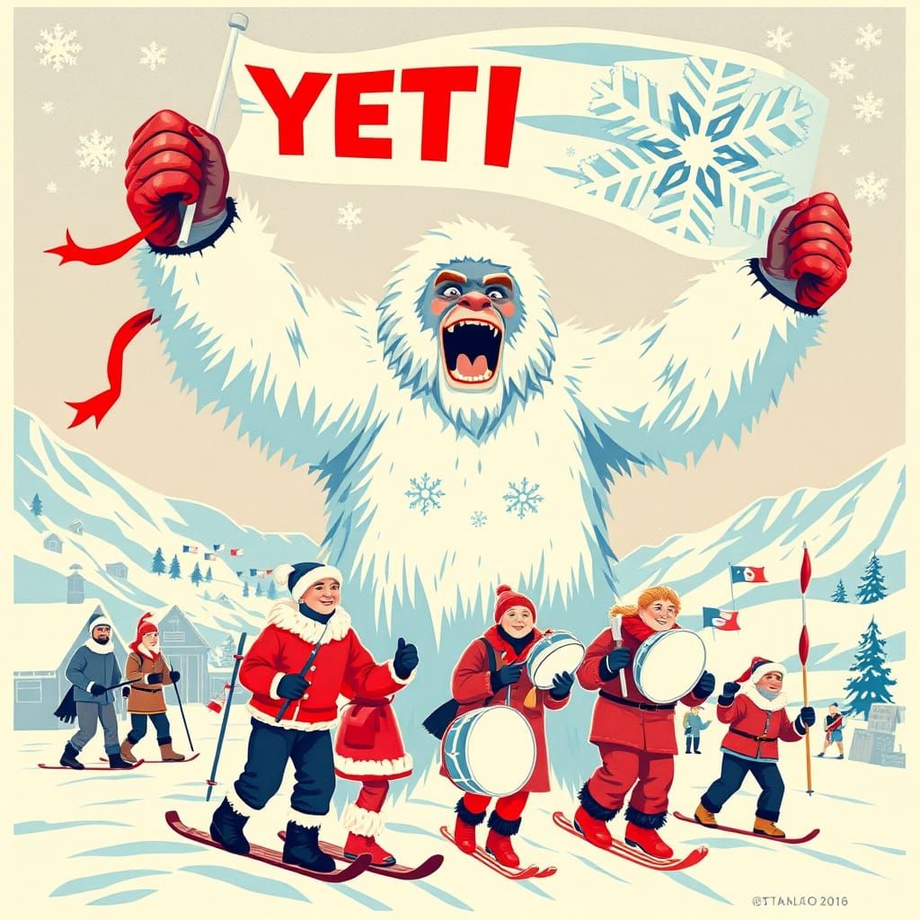 Yeti Day Celebration Poster in Vintage Propaganda Style