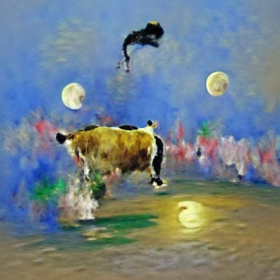 Cow Jumping Over the Moon: Impressionism Painting