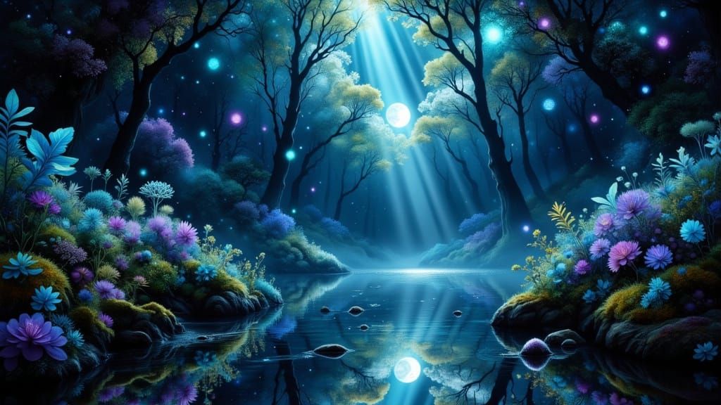 Ethereal Forest Clearing in Bioluminescent Glow