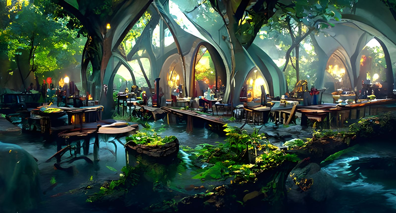 Ecological Elven Cafe in Art Nouveau Style