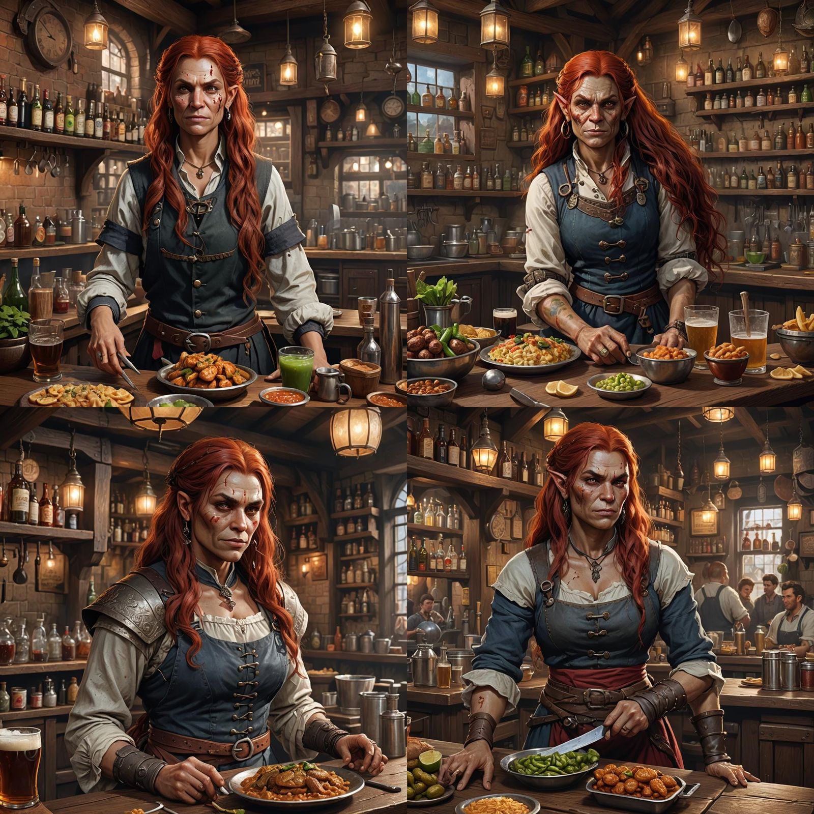 Half-Orc Cook with Gecko, Detailed Matte Painting