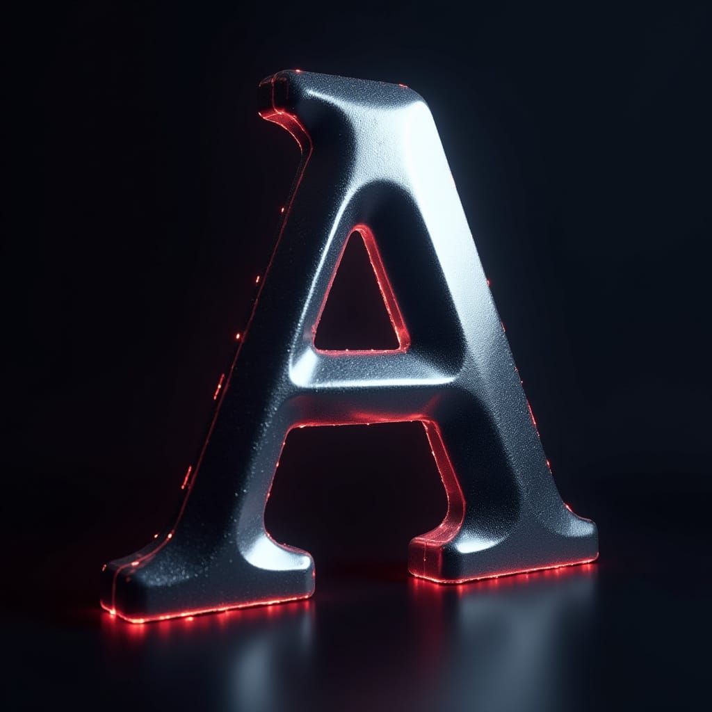 Futuristic Metallic Letter A with Glowing Edges