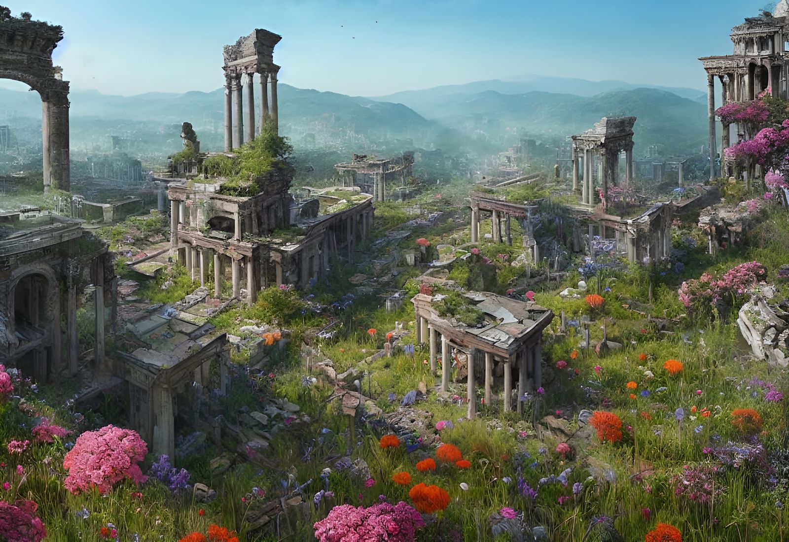 Overgrown Ancient City Ruins on Epic Mountain