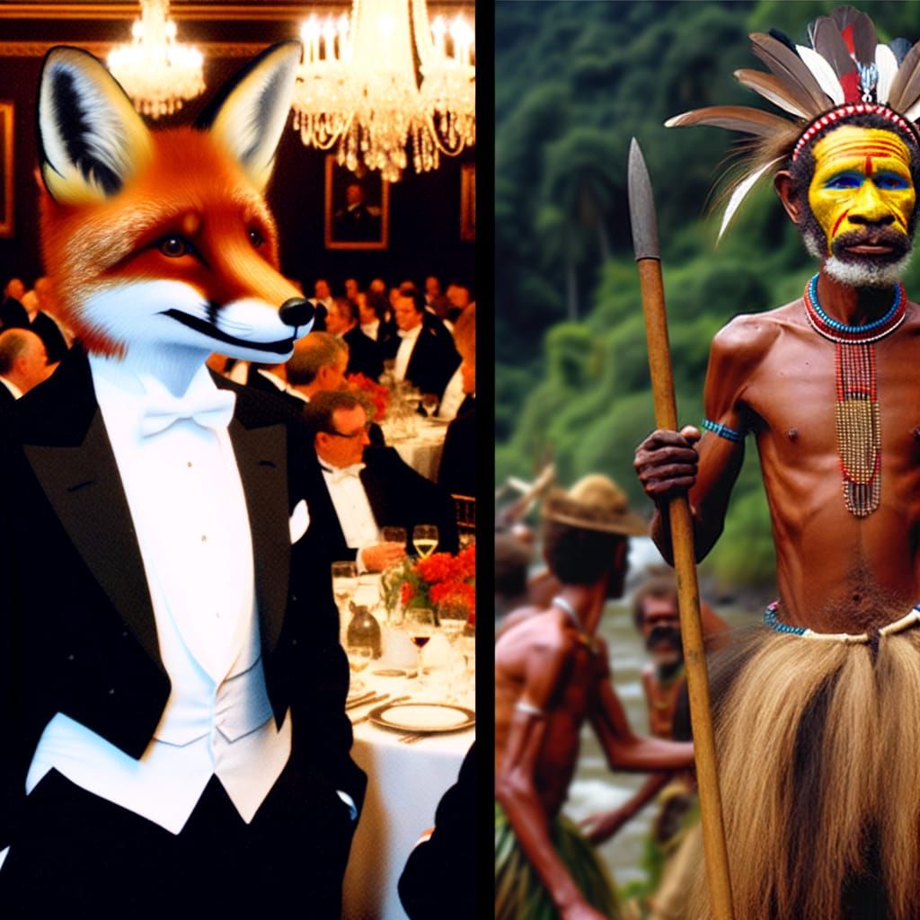 Fox in Tuxedo Meets Tribesman: Romantic Juxtaposition