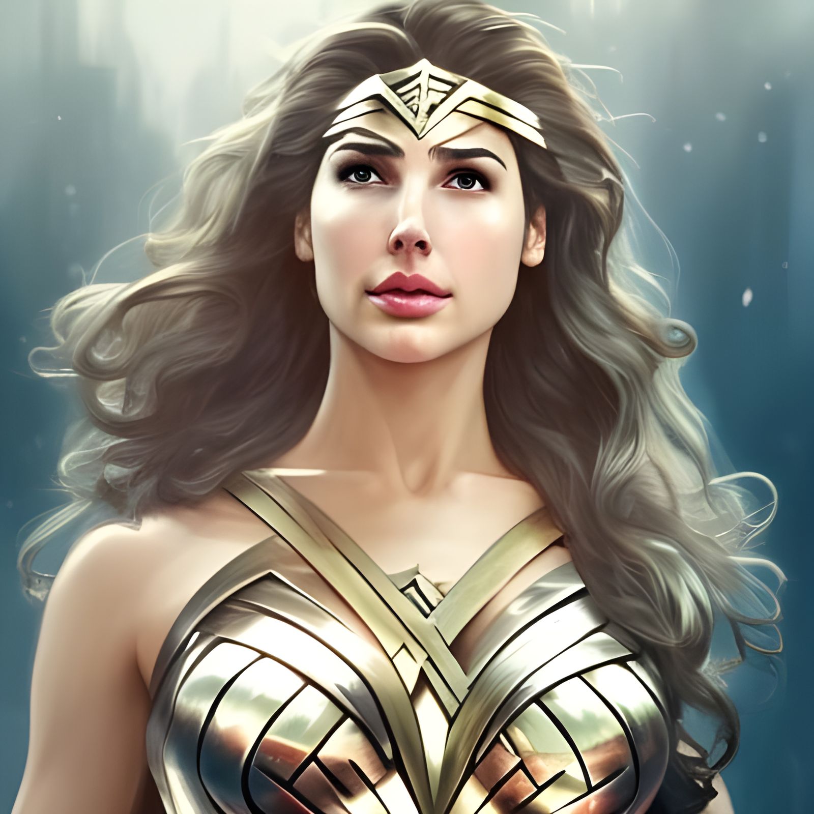 Wonder Woman in White Dress: Hyperdetailed Portrait