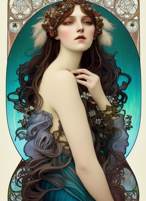Goddess in Furs: Art Nouveau Style Portrait