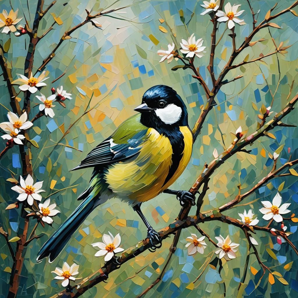 Great Tit in Expressionist Neo-Impressionism Style