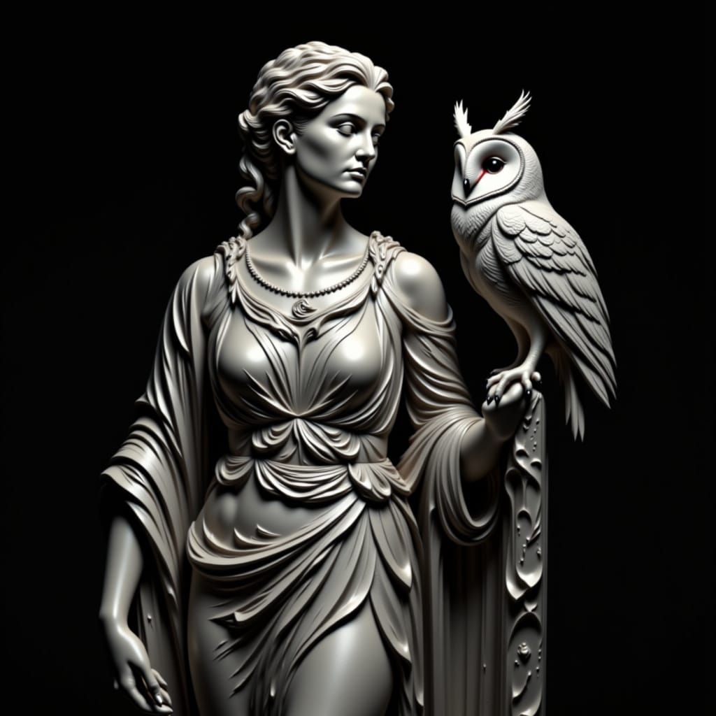 Athena and Owl: Neoclassical Sculpture with Chiaroscuro
