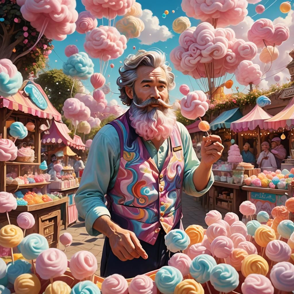 Cotton Candy Character in Dream Garden: Digital Art