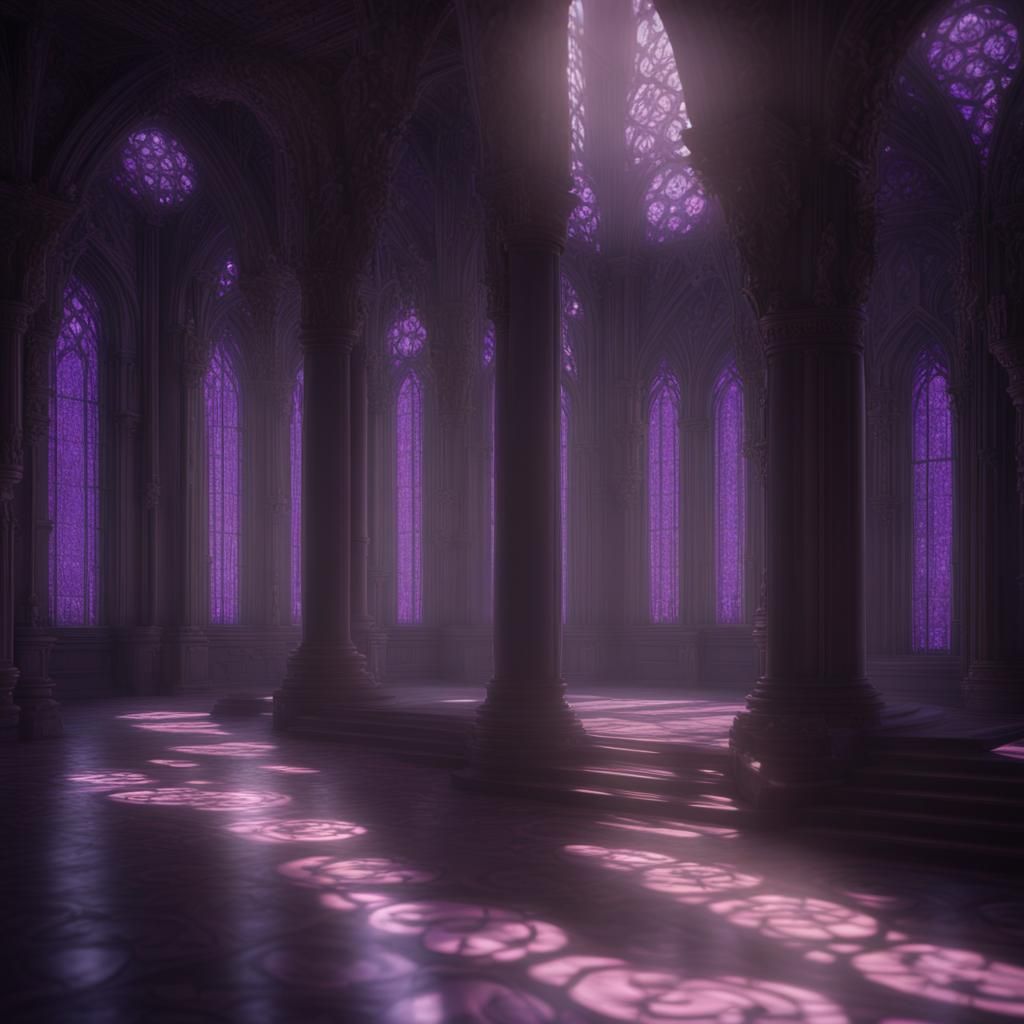 Inside of Gothic temple made of amethyst& amethyst crystal v...