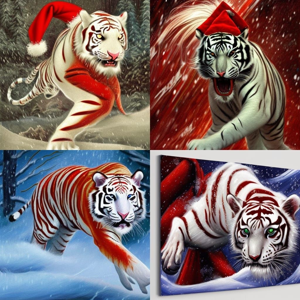 Red Striped White Tiger Hunting Elf, Action Painting