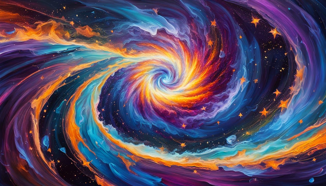 Cosmic Vortex with Smiling Star in Vibrant Oil Painting
