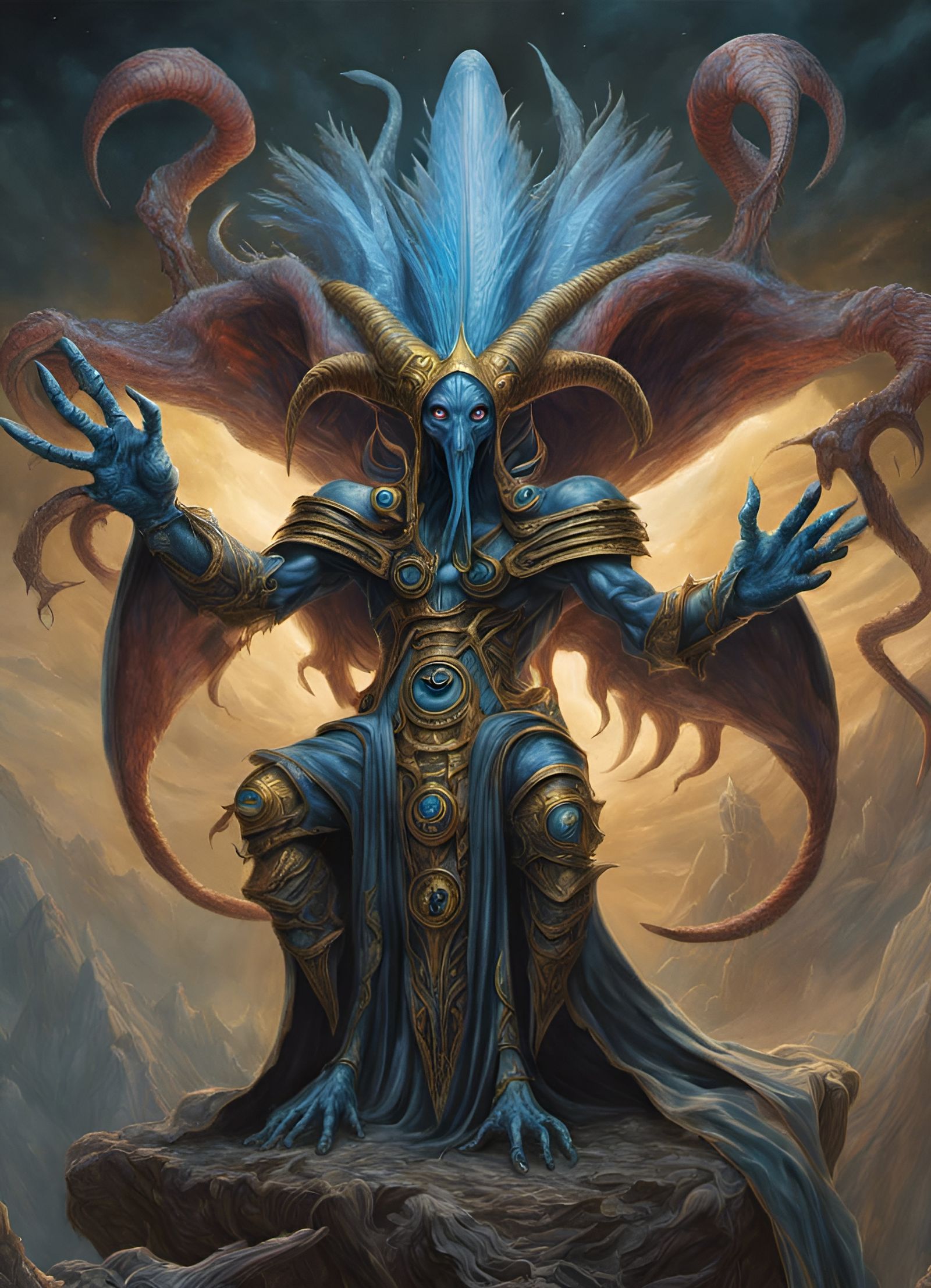 Tzeentch Descends: A Warhammer 40K Colored Pencil Drawing