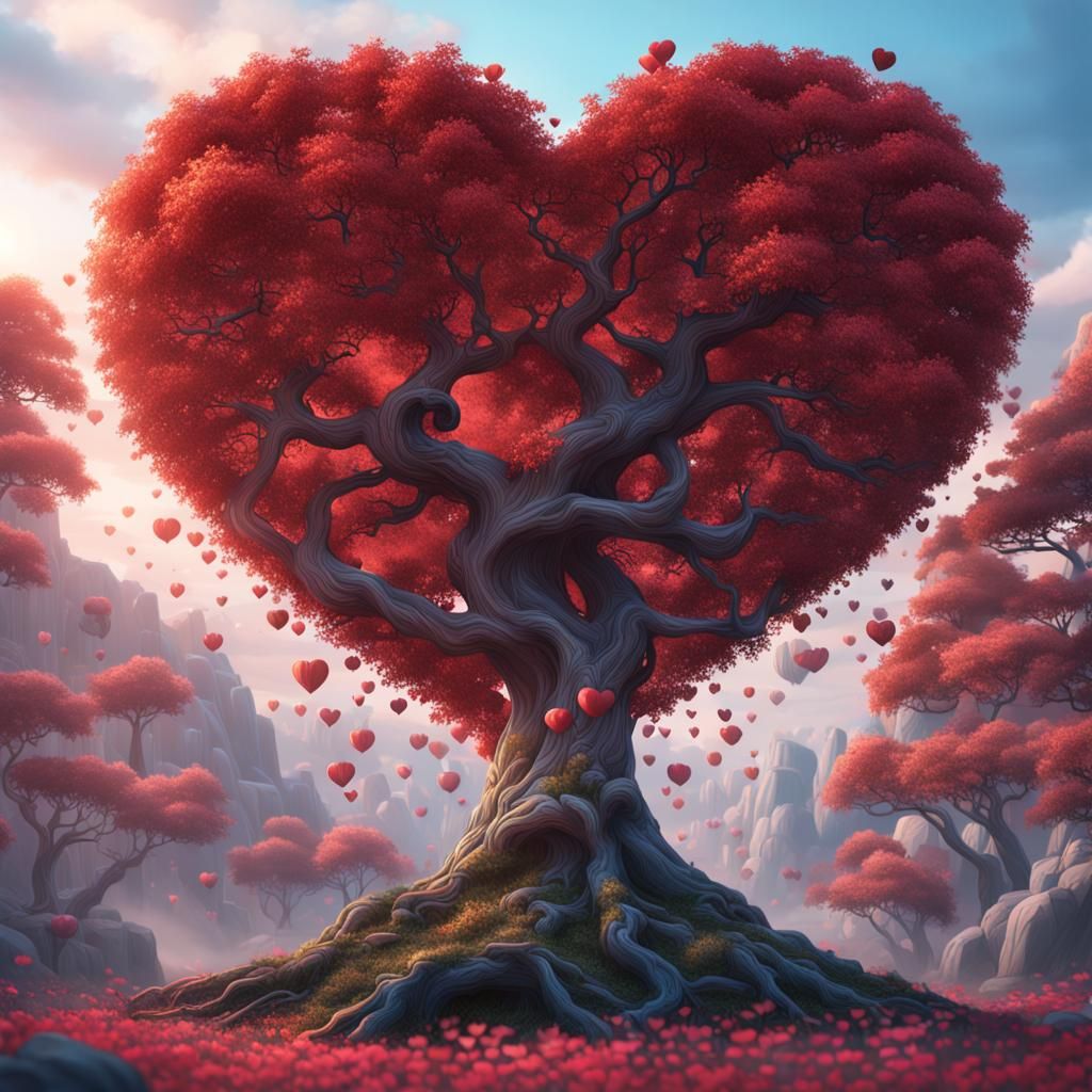 Heart-Shaped Tree in Detailed Matte Painting