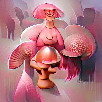 Pink Mushroom Woman in Fungal Fantasy