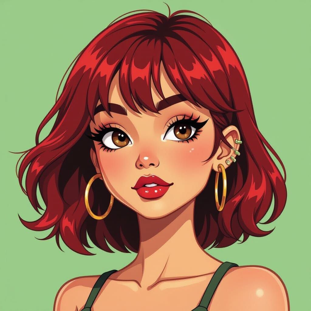 Gorillaz Style Character with Red Hair and Piercing