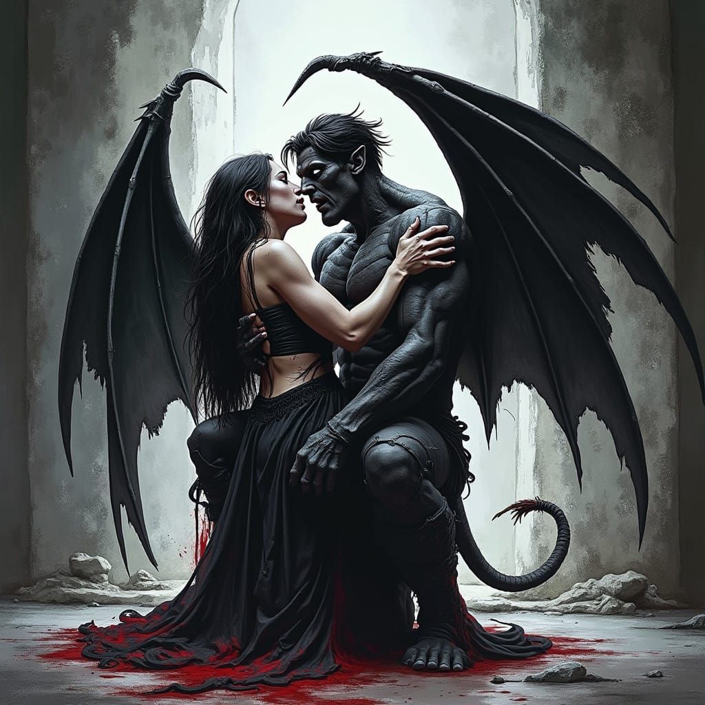 Dark Demon Mourns Fallen Beauty in Gritty, Gothic Style