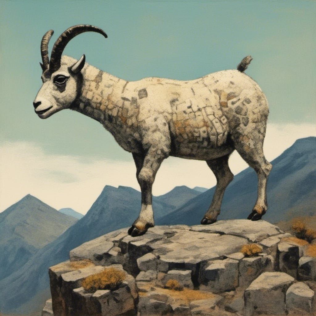 Mountain Goat in Dubuffet Style