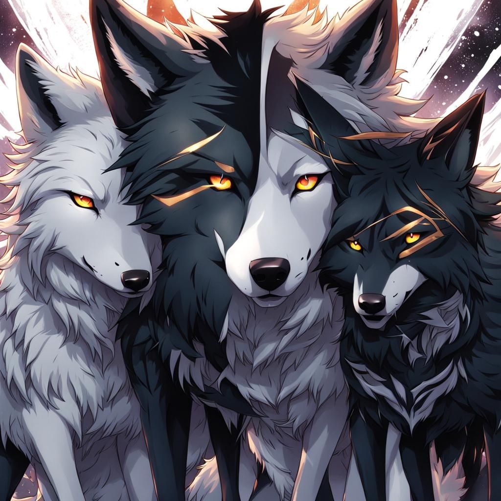 Anime Style Wolves in Japanese Manga Art