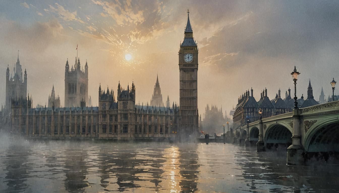 Westminster Palace in London: Watercolour Painting