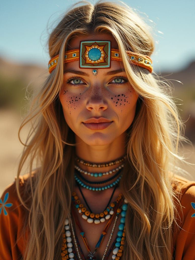 Gentle Medicine Woman in Traditional Native American Attire