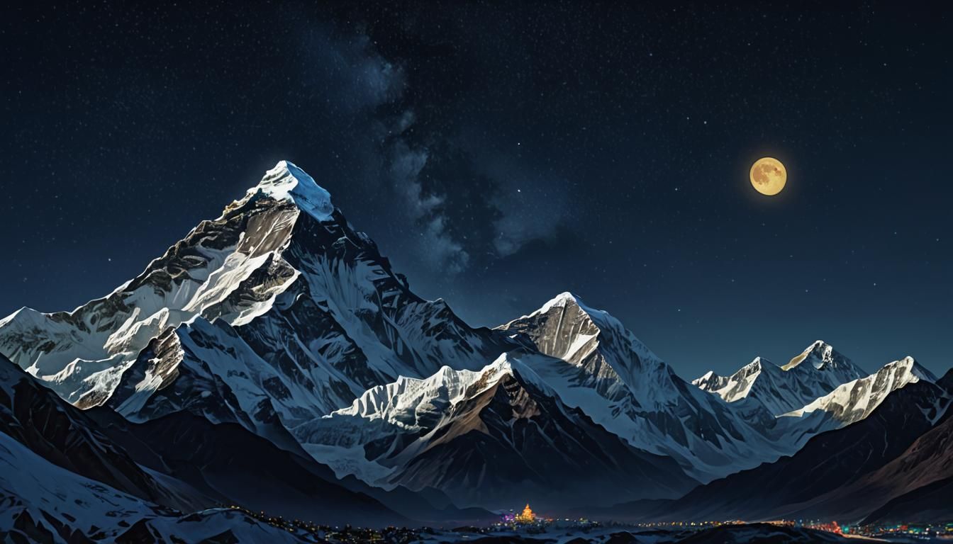 Moonlit Everest: A Fauvist Digital Painting