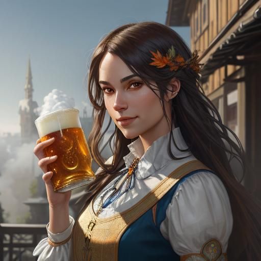 Oktoberfest Portrait in Beer Garden, Digital Art