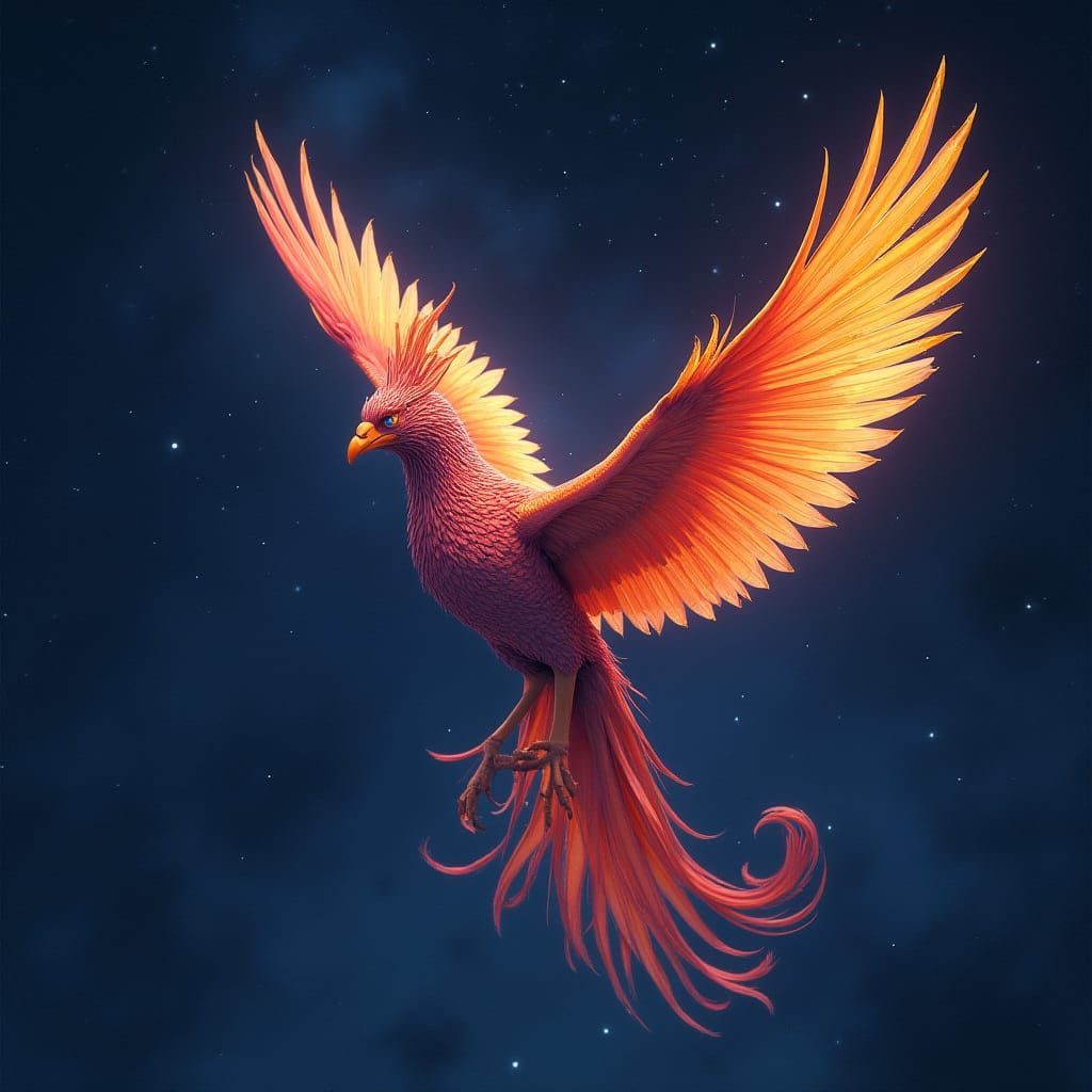 Phoenix Soaring Through Starry Night Sky