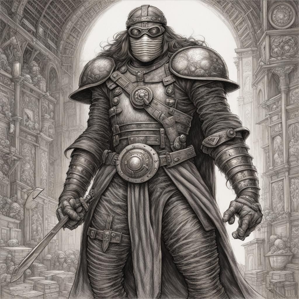 Steampunk Shredder in Noir Expressionist Style