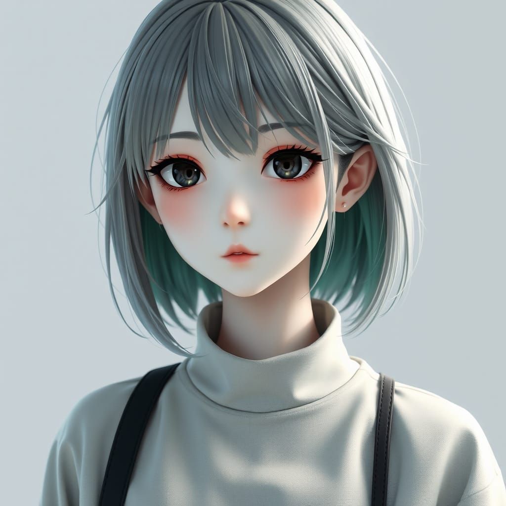 Anime Style Portrait of Pale Woman with Black Eyes