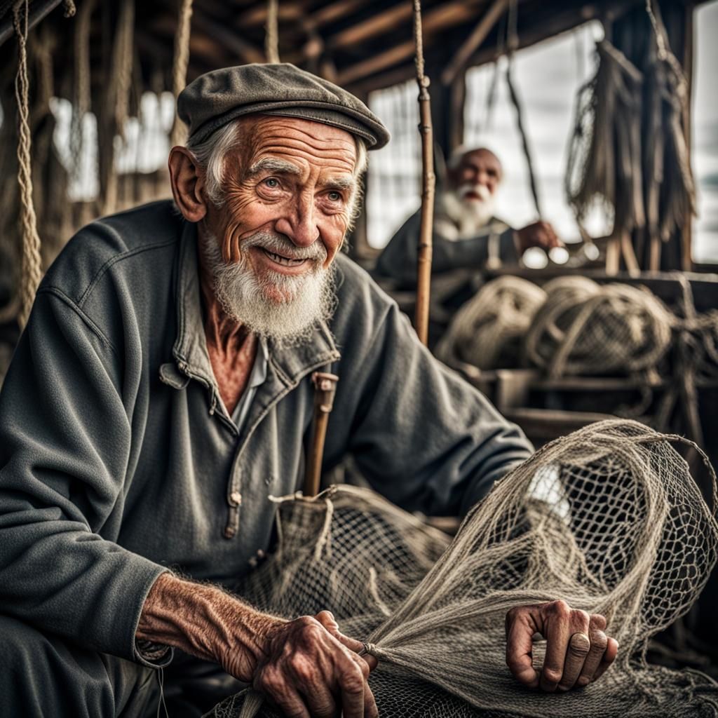 Hyperrealistic Portrait of an Old Russian Fisherman