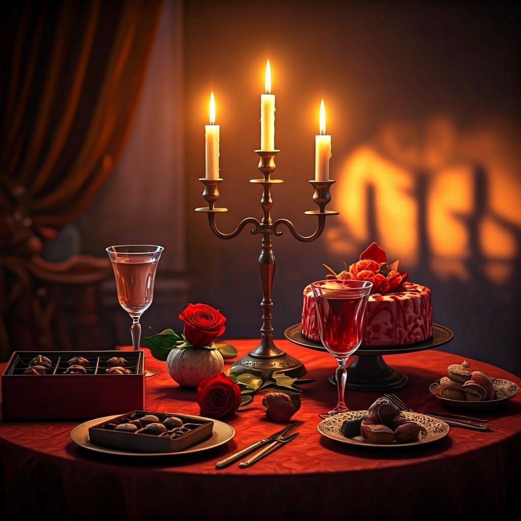 Romantic Candlelit Table for Two in Digital Painting