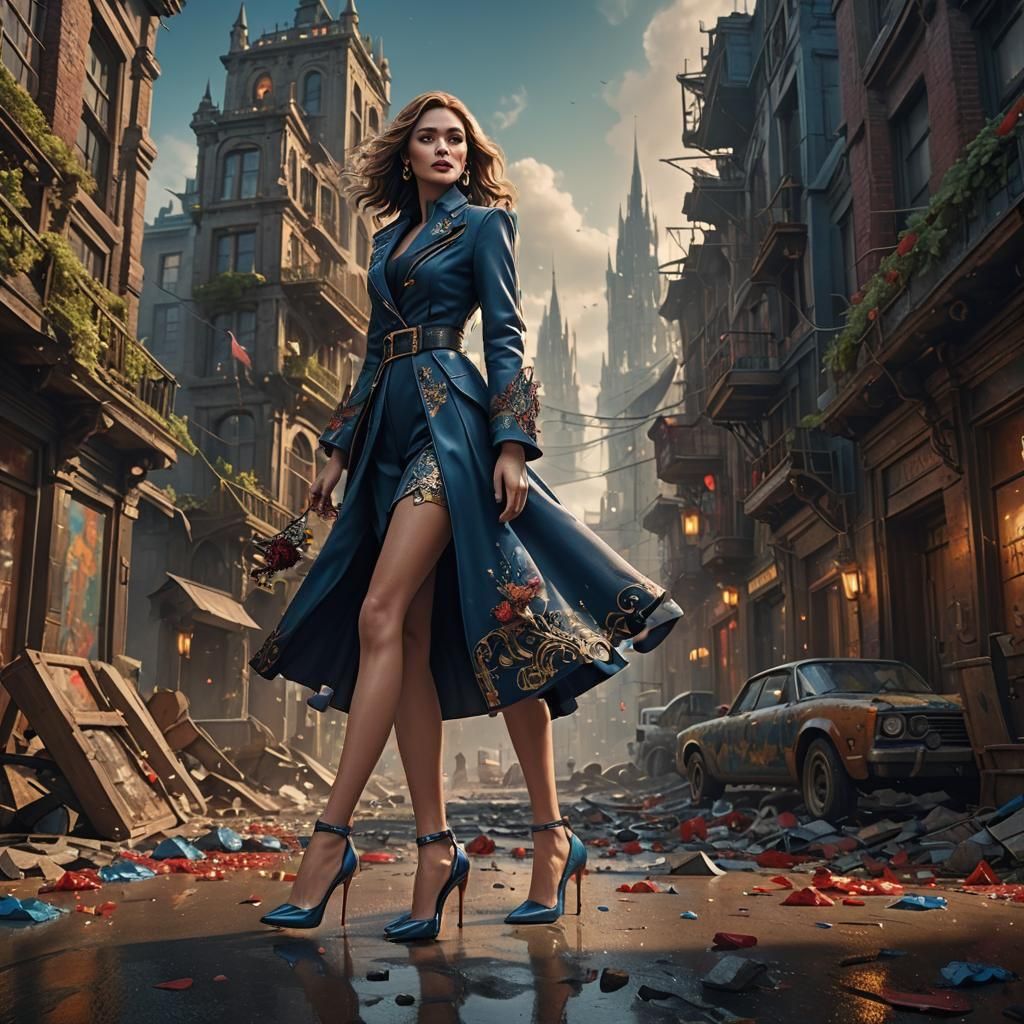Woman in High Heels: Detailed Matte Painting