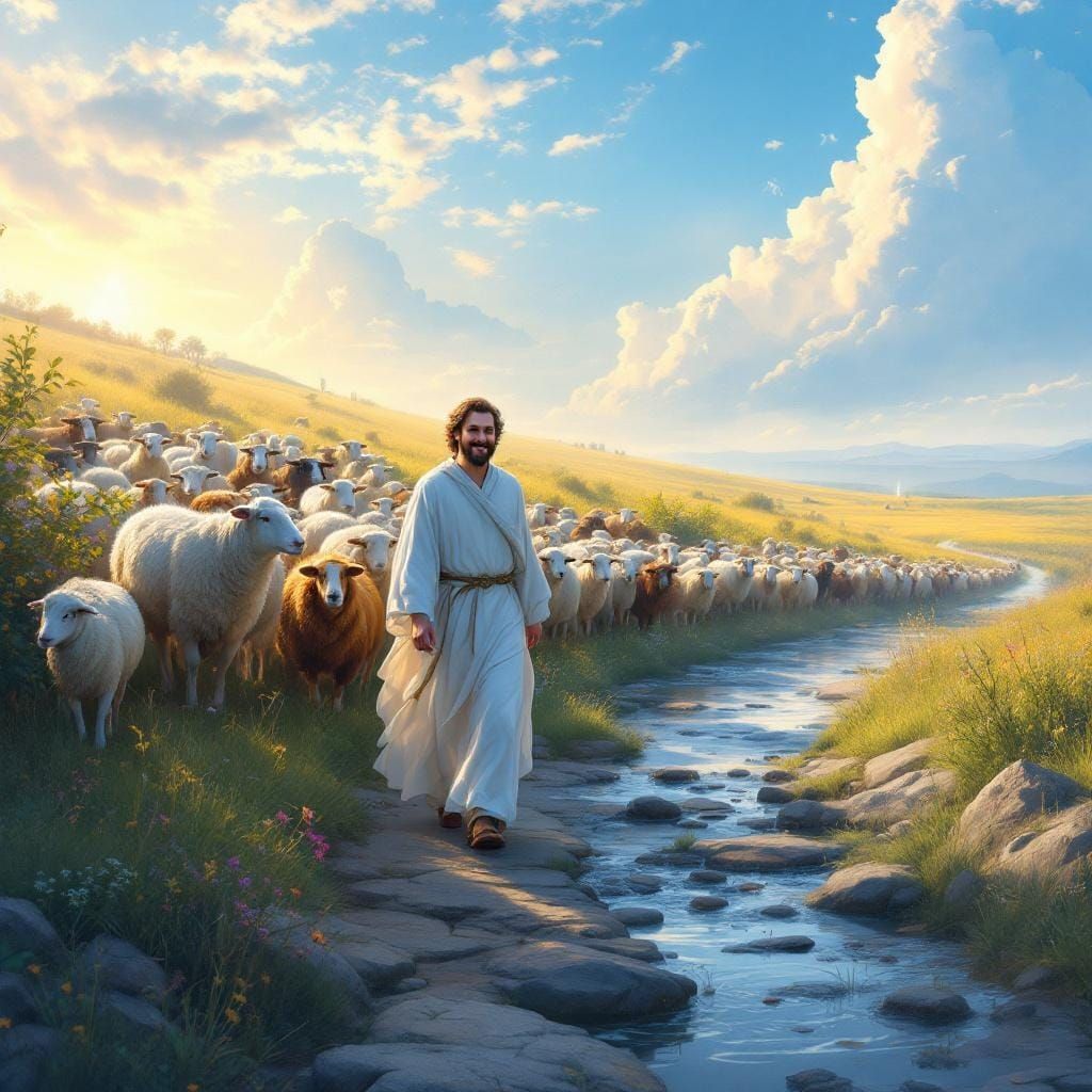 Kind Shepherd Leads Flock to Living Waters