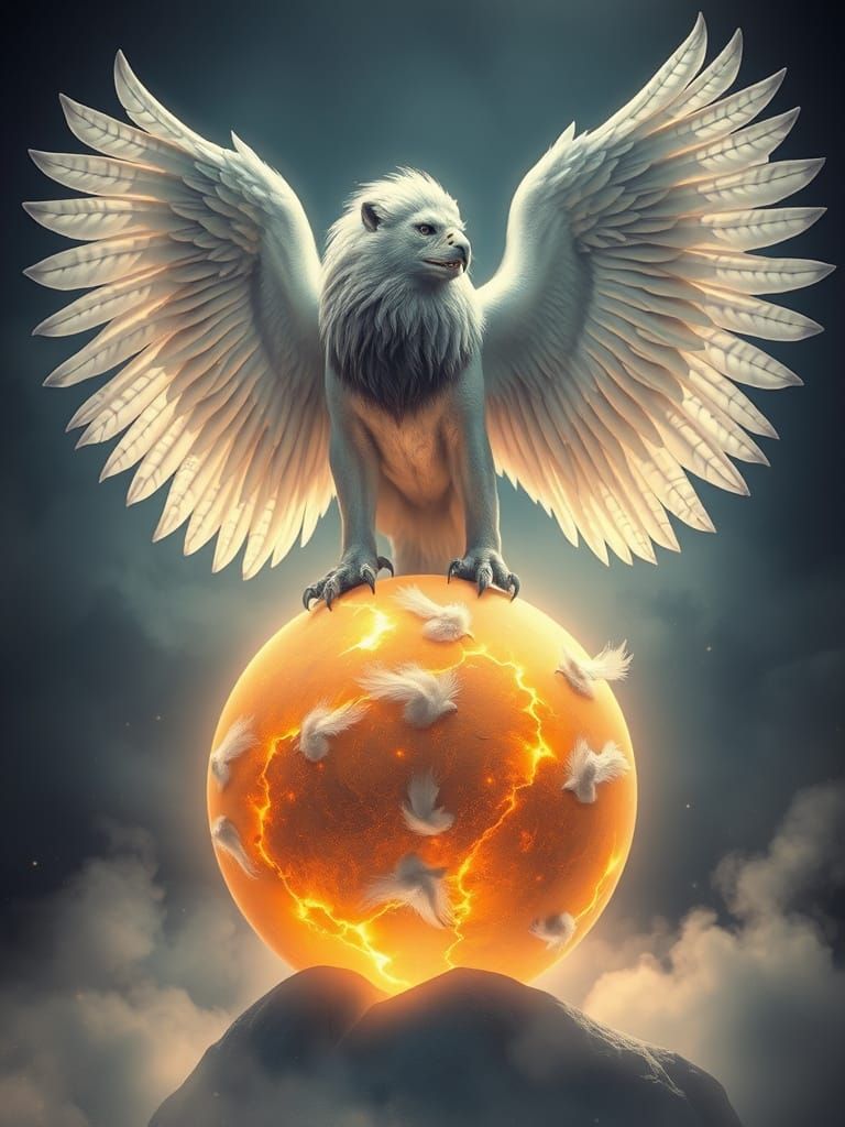 Regal Lion-eagle Hybrid Radiates Golden Glow in Ethereal Sce...