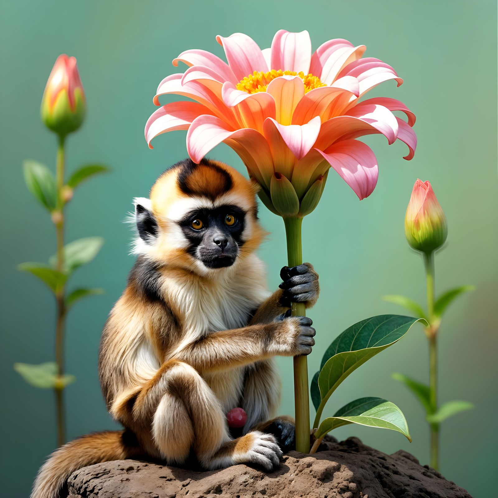 Adorable Gelada Monkey Under Flower