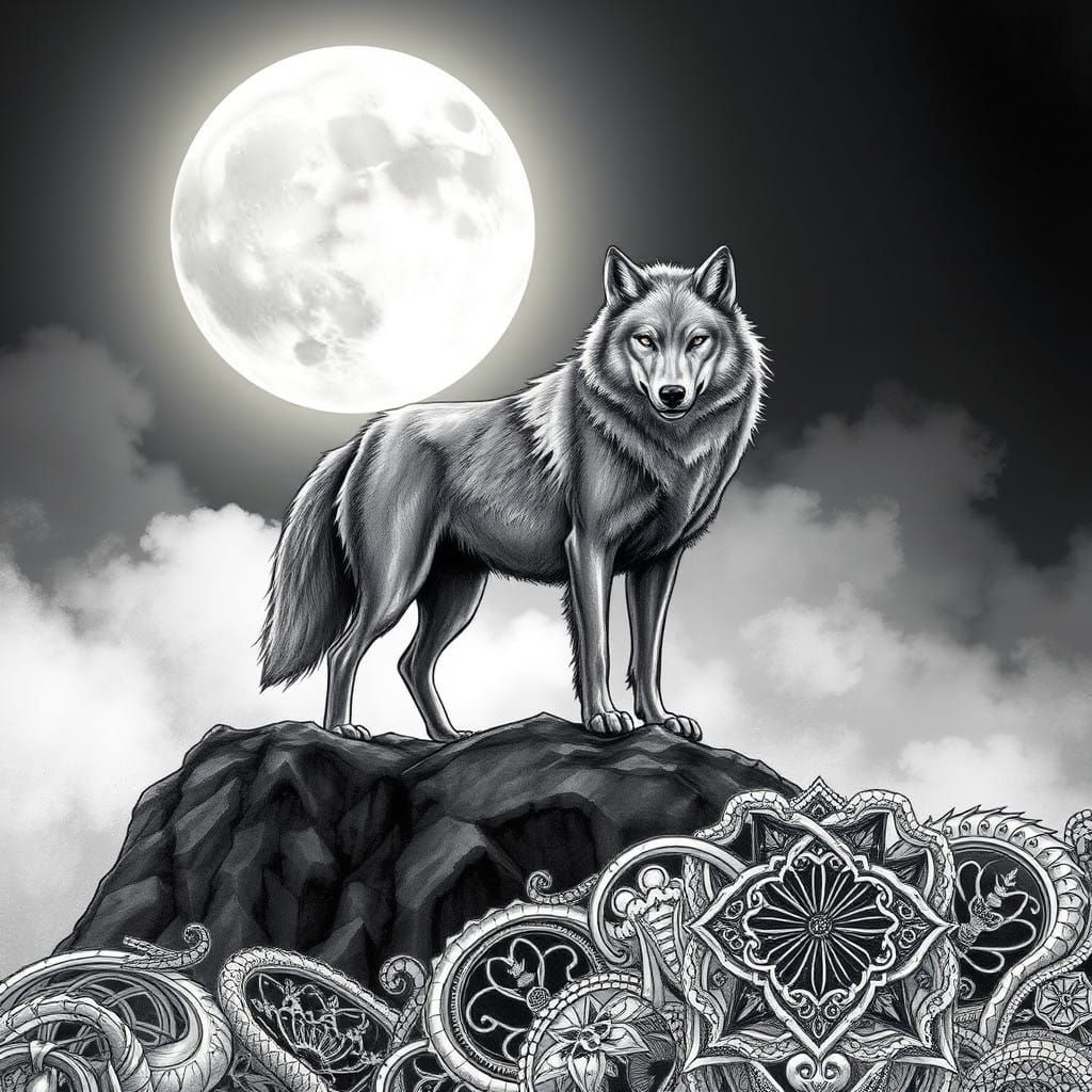 Moonlit Wolf in Mystical Realism Style