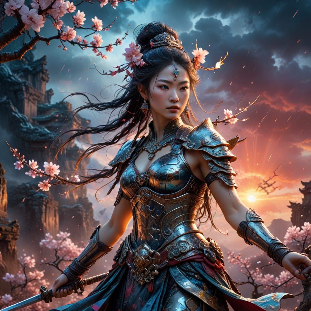 Chinese War Goddess in Psychedelic Art Style