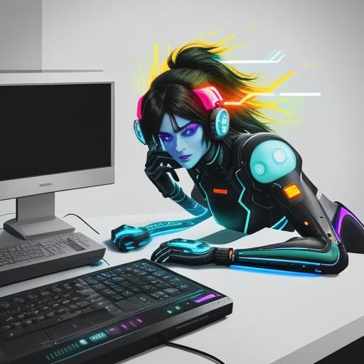 Glitch Art: Futuristic Computer Interface in Cyberpunk Style