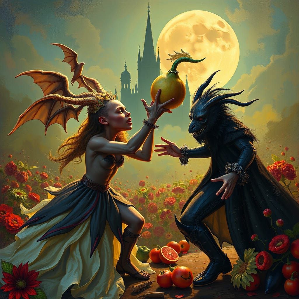 Vibrant Impressionist Artwork of Fruits and Vegetables as Vi...