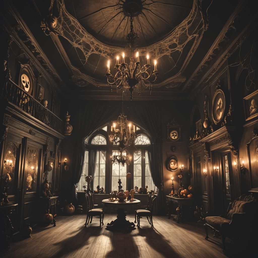 Gothic Victorian Halloween Interior in Tim Burton Style