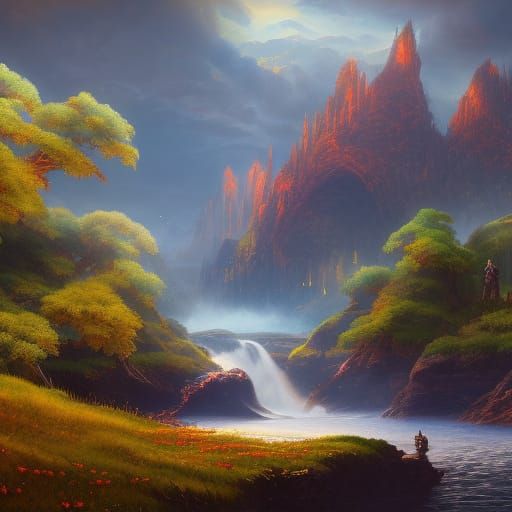 Fantastical Landscape Painting in Deep Color