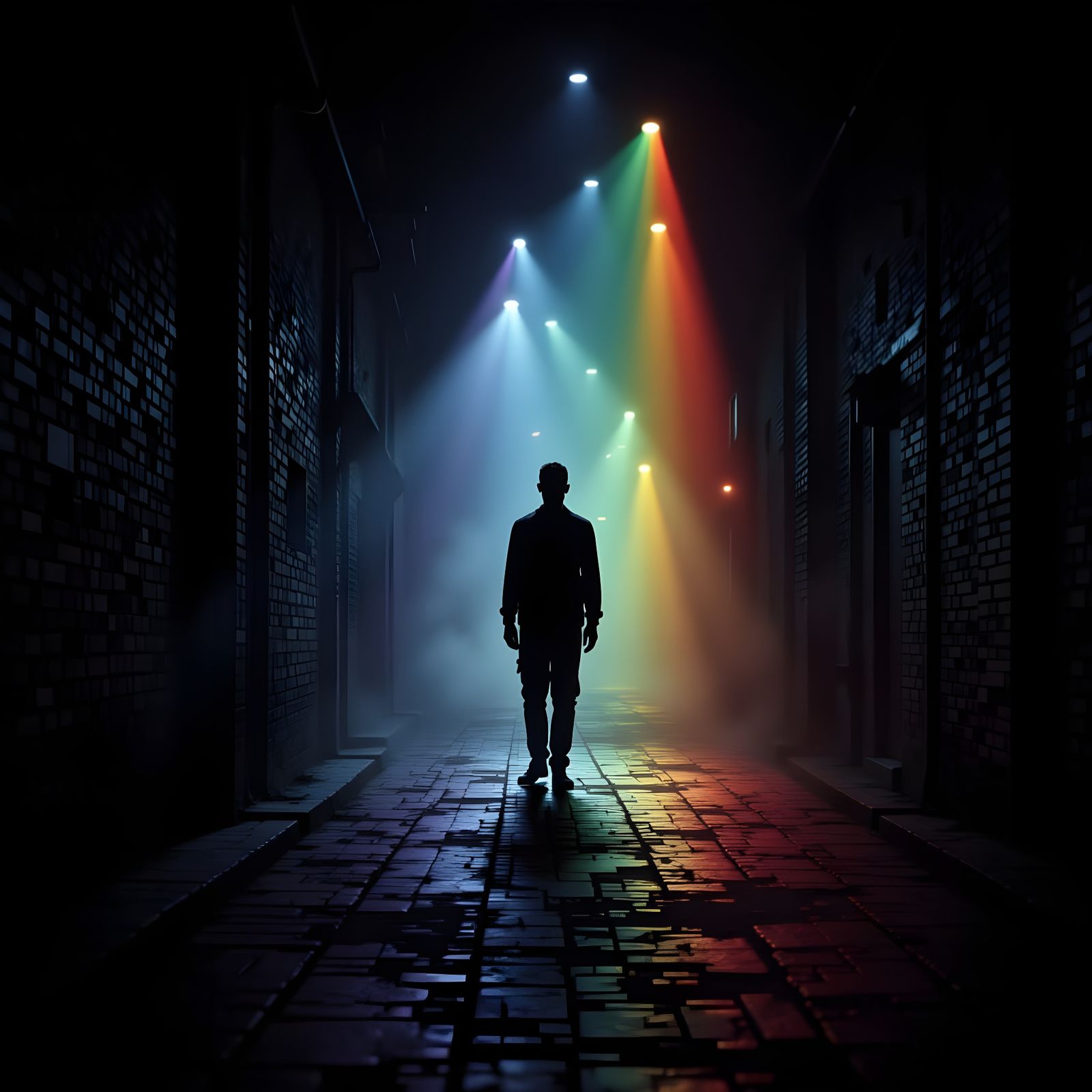 Solitary Figure in Dramatic Chiaroscuro Film Noir Style