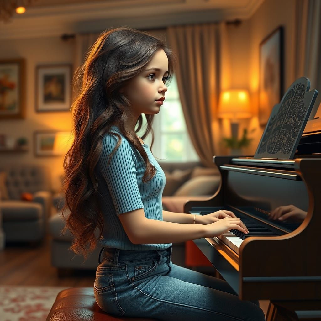 Whimsical Girl Lost in Melodic Dreamscape Concept Art