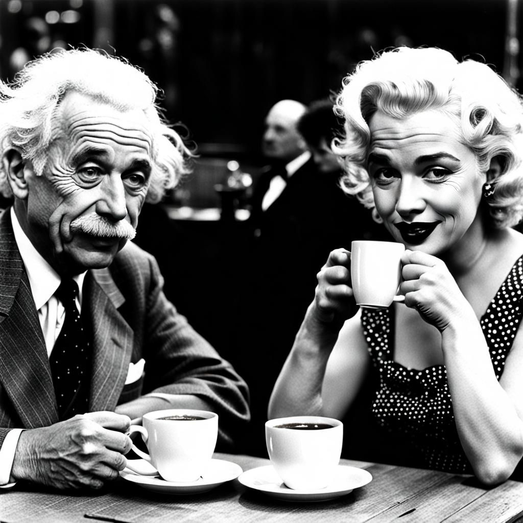 Marilyn and Einstein Share Coffee: Vintage Photo