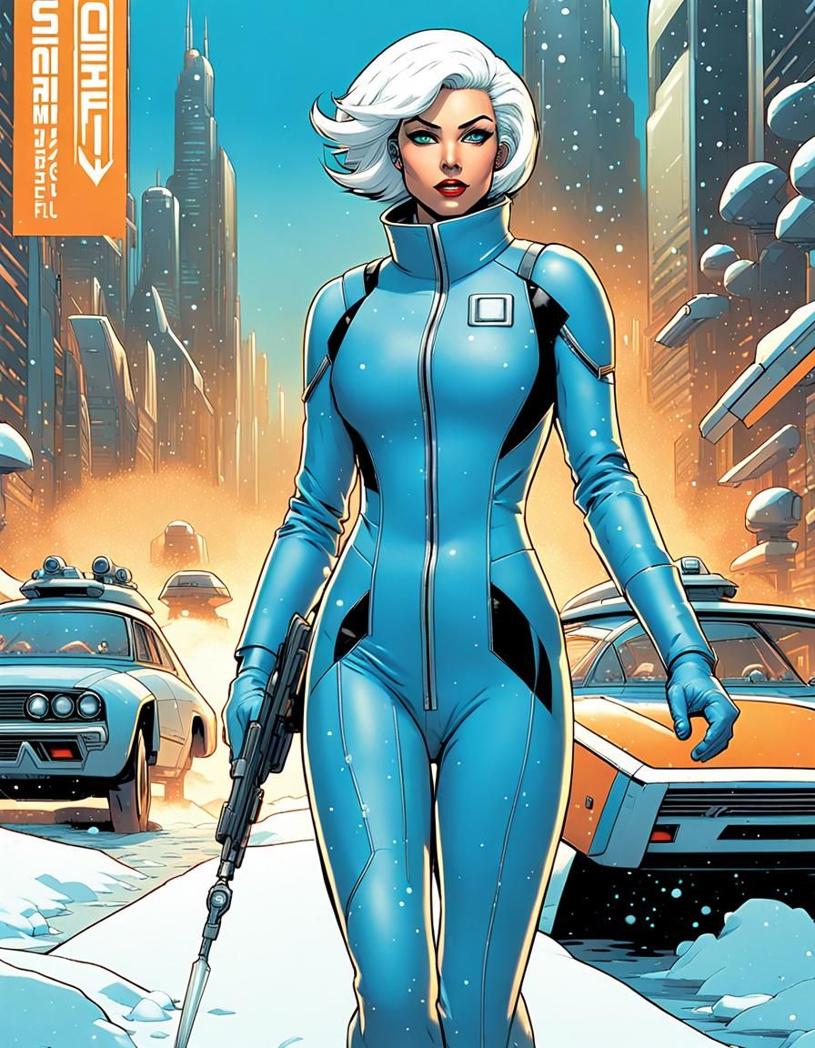 Retro Comic Style Woman in Futuristic City