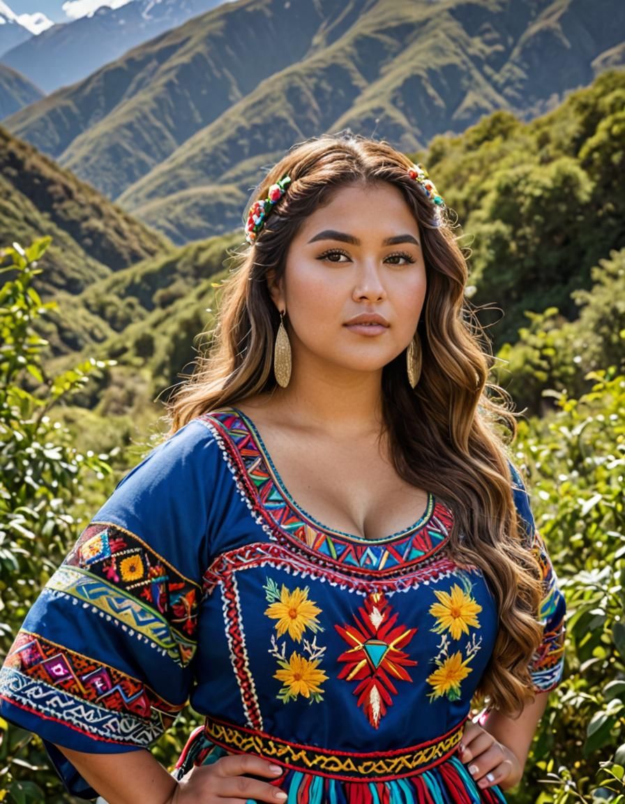 Chilean Woman in Traditional Dress, Photorealistic Portrait