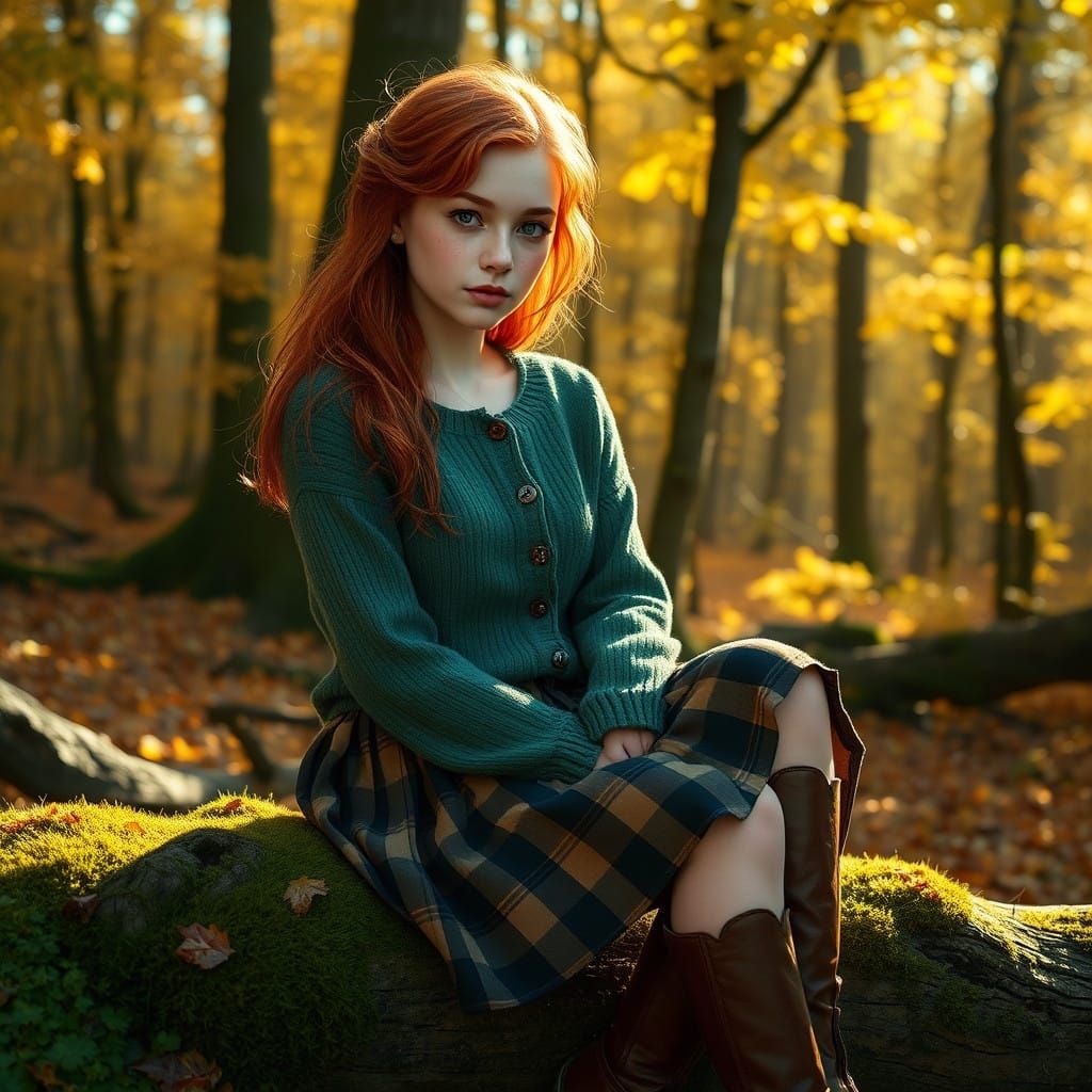 Whimsical Irish Maiden in Autumnal Forest